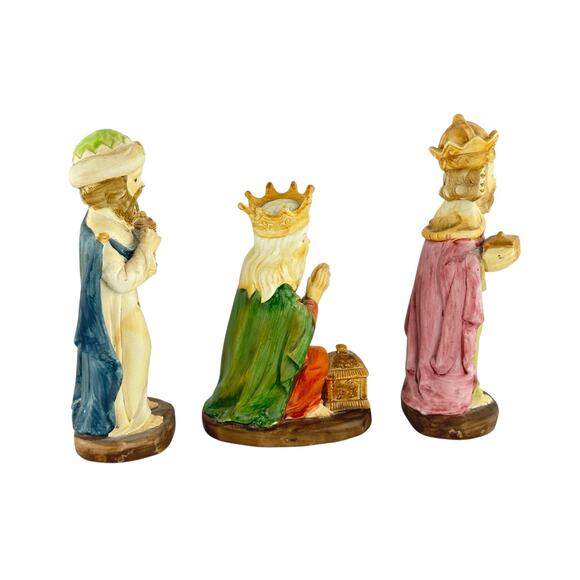Vintage Creative Art Flowers Hand Painted Three Wise Men Nativity Figurines - Picture 8 of 16